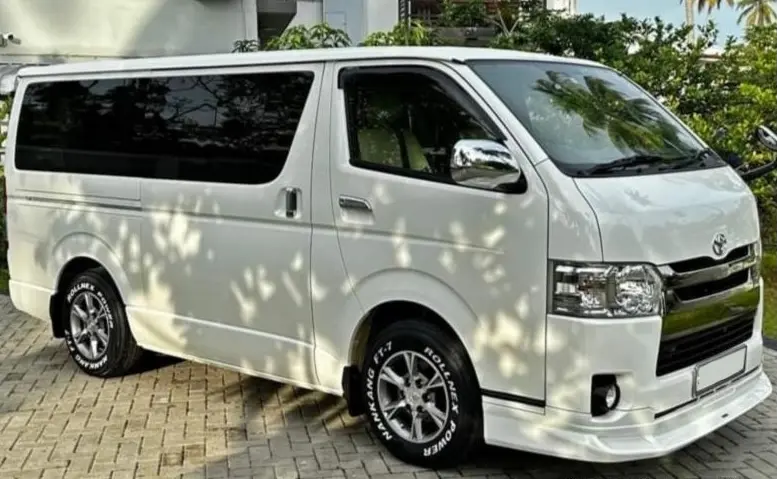 White Toyota Hiace tourist passenger van with private driver in Sri Lanka